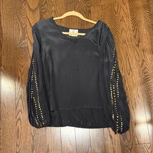 Chic Black Blouse with Gold Detailing